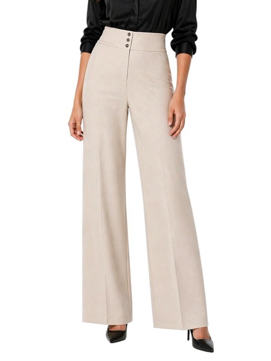 Sao Paulo Pants - São Paulo Silk Sheen Cream 3 Button Wide Leg Pant